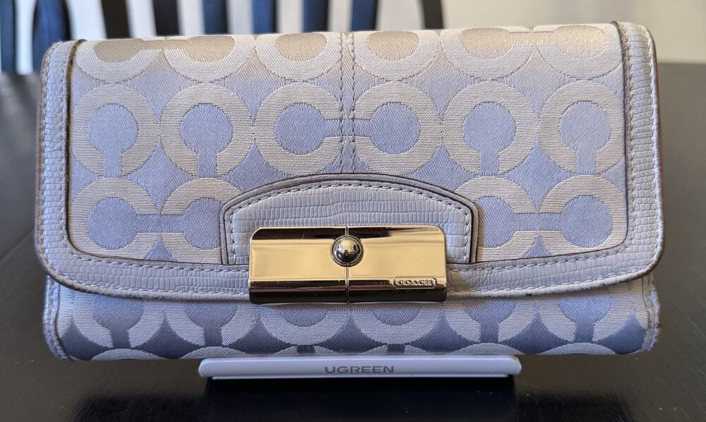 Coach Penelope Gray Signature C Jacquard Trifold Checkbook Wallet